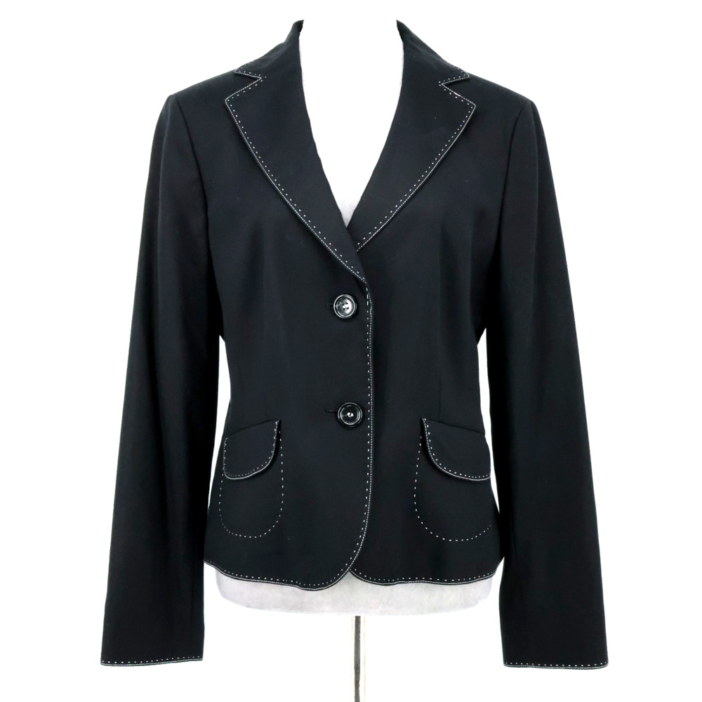 Ann Taylor Jacket Womens 10 Black Cotton Lined Blazer White Stitching Preppy Vtg